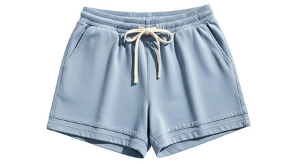 Isolated light-blue sweat shorts with drawstring waist, sporty summer loungewear fashion