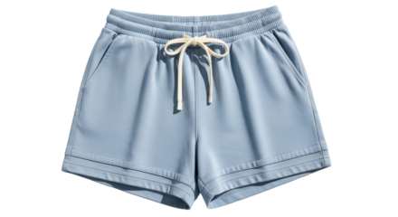 Isolated light-blue sweat shorts with drawstring waist, sporty summer loungewear fashion
