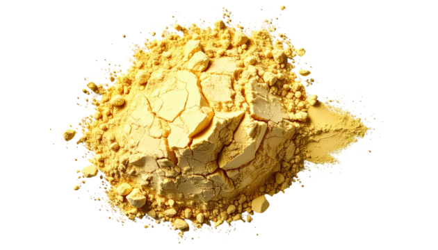 A top-down view of a pile of yellow powder