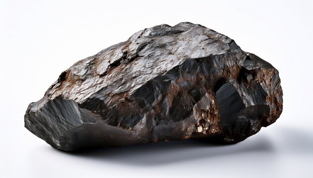 raw magnetite iron ore stone on white background with natural veins mineral earthy