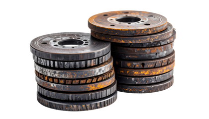 Stacked rusty metal discs