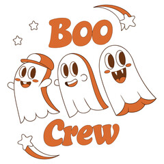 Cute halloween ghosts with boo crew text