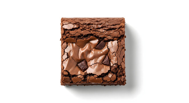 A single square chocolate chip brownie viewed from above.