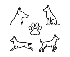 Minimalist Dog Outlines and Paw Print Icon