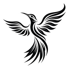 Obraz premium Striking black hummingbird soars with patterned wings, creating a captivating natural monochrome flight