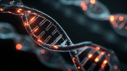 Futuristic glowing holographic DNA helix lab research genome biotech science