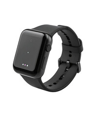A black smart watch, angled view