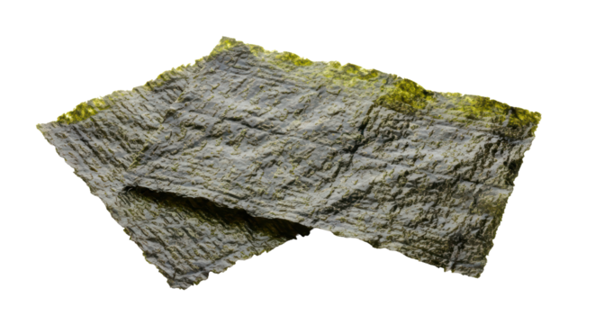 Isolated roasted seaweed snack for healthy eating, Japanese snack, nori sheets, crisp and salty