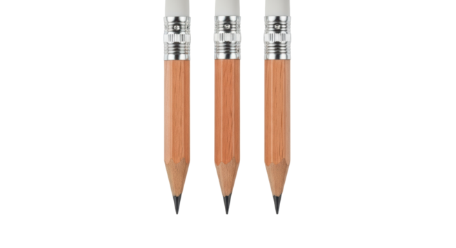 Isolated, sharpened wooden pencils are lined up, stationery items for school and office use