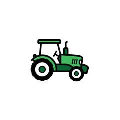 Green Tractor Illustration with Black Outlines and Wheels