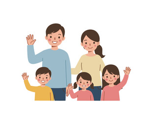 Fototapeta premium Family gathering smiling and waving living room illustration bright and cheerful front view togetherness concept. Vector illustration