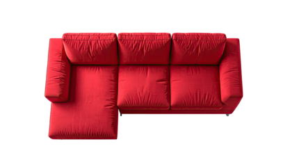 Red sectional sofa, top-down view