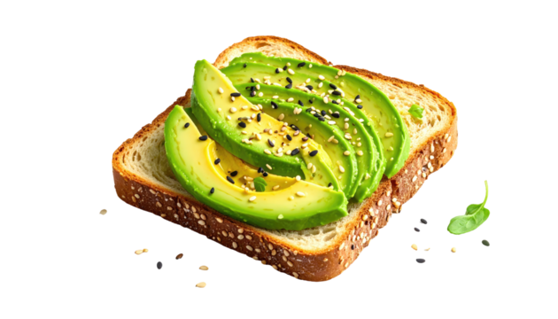 Sliced avocado on toasted bread