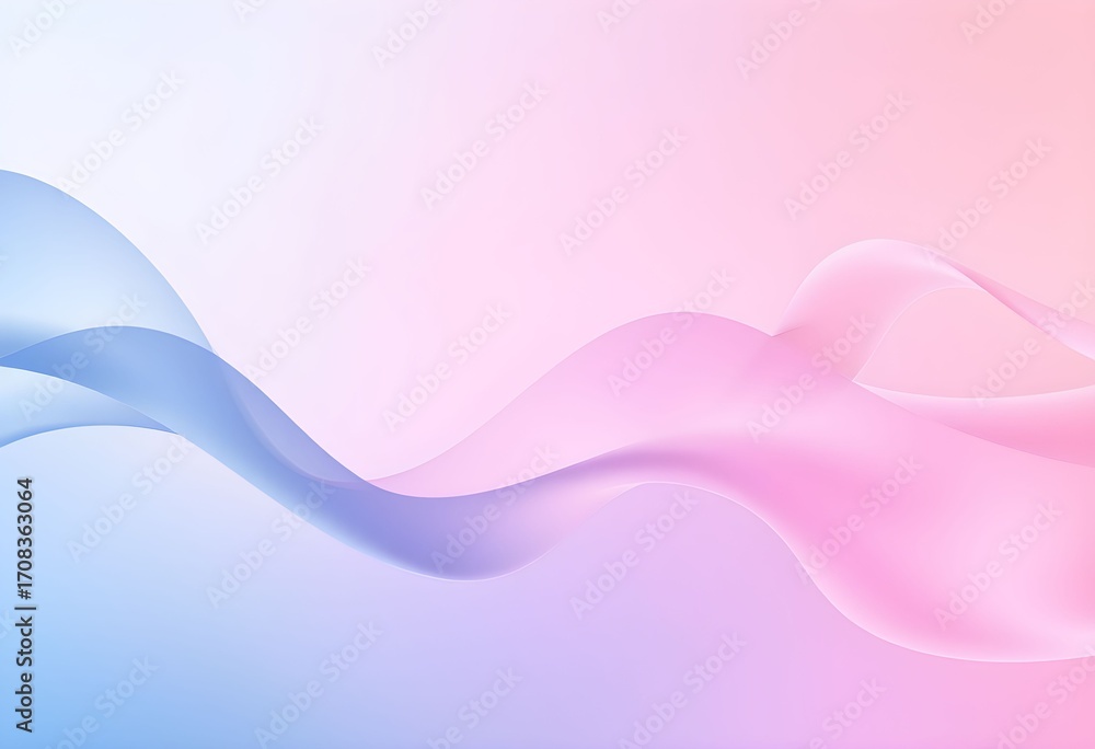 Poster abstract flowing wave with soft blue and pink gradient colors on a light background, creating a deli
