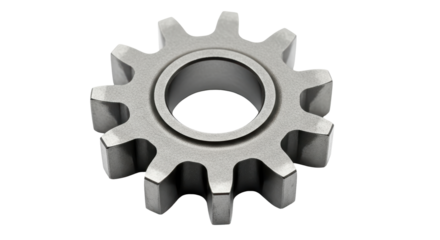 Isolated gray metal gear part with a bore in the center for equipment repair use