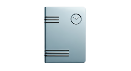 Isolated Silver Notebook with Clock