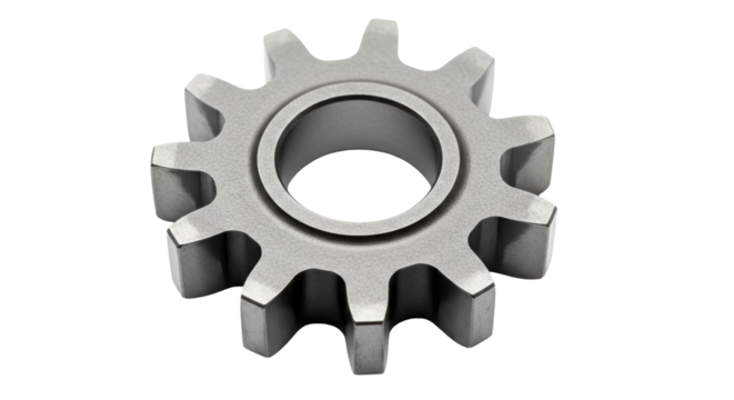 Isolated gray metal gear part with a bore in the center for equipment repair use