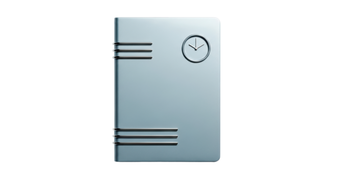Isolated Silver Notebook with Clock