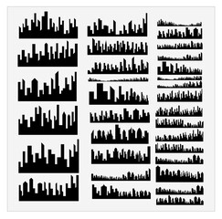 Fototapeta premium Cityscape silhouettes collection showcasing urban skyline designs and architectural elements.