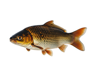 Fototapeta premium A detailed close-up view of a carp, showcasing its rich brown and orange hues against a stark black backdrop.