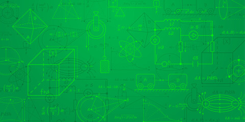 School green background. Education and study. Physics and mathematics. Vector illustration .