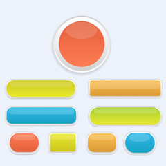 Collection of colorful glossy buttons and icons for web design.
