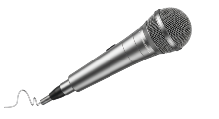Isolated silver microphone for singing or speech recording, communication and broadcasting