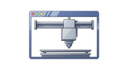 Isolated CAD CAM prototype manufacturing machine, automated digital production factory illustration