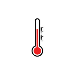 Simple Thermometer Icon with Red Liquid and Black Outline