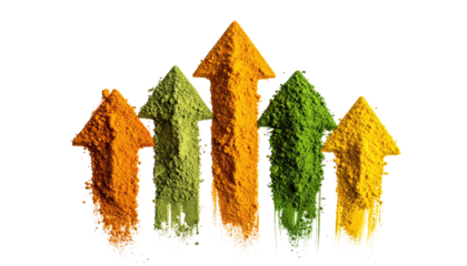 Colorful spice powder arrows against black