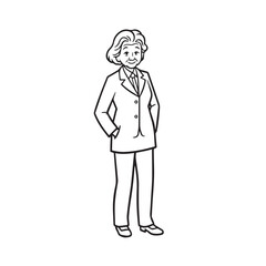 Old woman in formal clothes black and white vector illustration simple minimalist portrait design