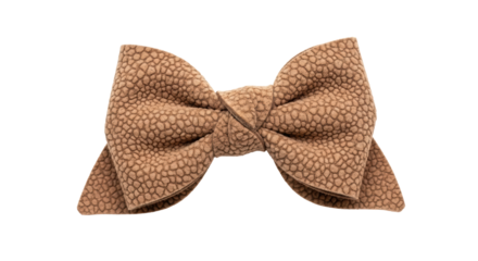 Isolated light-brown hair bow made of patterned fabric, with a cute vintage style for girls