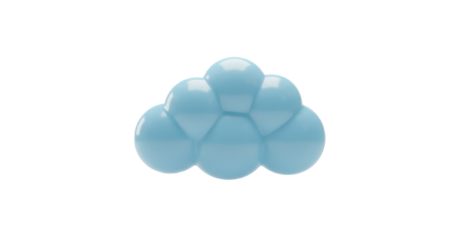 A simplistic light blue bubble cloud icon floats serenely against a pure white background, symbolizing weather, digital concepts, or whimsical design.