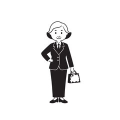Old woman in formal clothes black and white vector illustration simple minimalist portrait design