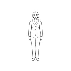 Old woman in formal clothes black and white vector illustration simple minimalist portrait design