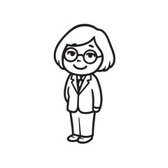 Old woman in formal clothes black and white vector illustration simple minimalist portrait design