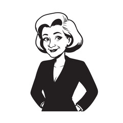 Old woman in formal clothes black and white vector illustration simple minimalist portrait design