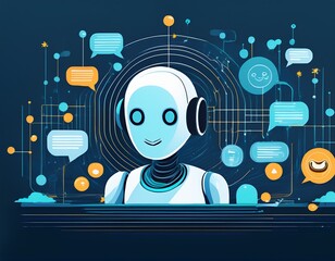 digital generated image of abstract ai chatbot checking pop up messages icons and data