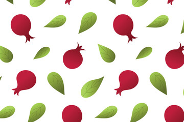 Seamless background with pomegranates and leaves for Rosh Hashanah holiday. Vector illustration.