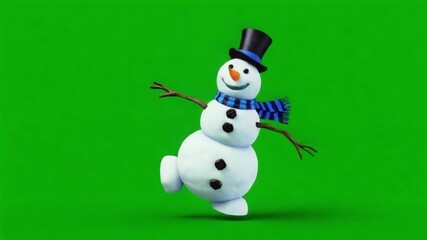 Animated snowman with top hat and scarf dancing on a green screen background for compositing use snowman christmas green screen video - Powered by Adobe