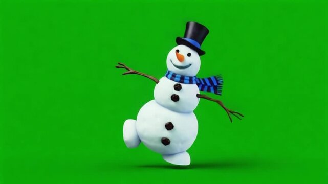 Animated snowman with top hat and scarf dancing on a green screen background for compositing use snowman christmas green screen video