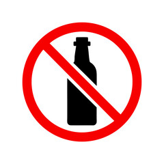 No alcohol prohibition sign vector silhouette icon with clear simple white background design
