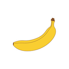 Single, Yellow Banana with Brown Outlines, Isolated.