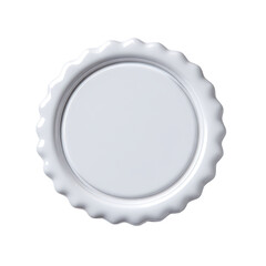 A plain, white, circular bottle cap