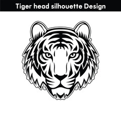 Black tiger head silhouette vector Design. Bold wildlife logo graphic concept isolated in white background. Ideal for wildlife logos, sports team emblems, apparel prints, Vector illustration.