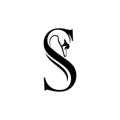 Elegant Black Swan Letter S Logo Design