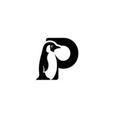 Stylized Penguin Integrated into Letter P, Black and White Design