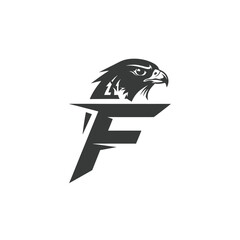 Stylized Falcon Head Integrated with Letter F Logo Design
