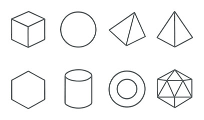 Geometric shapes set with cube sphere pyramid cylinder hexagon octahedron