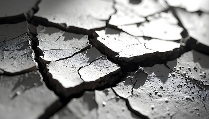Close up of cracked dry earth texture in black and white.